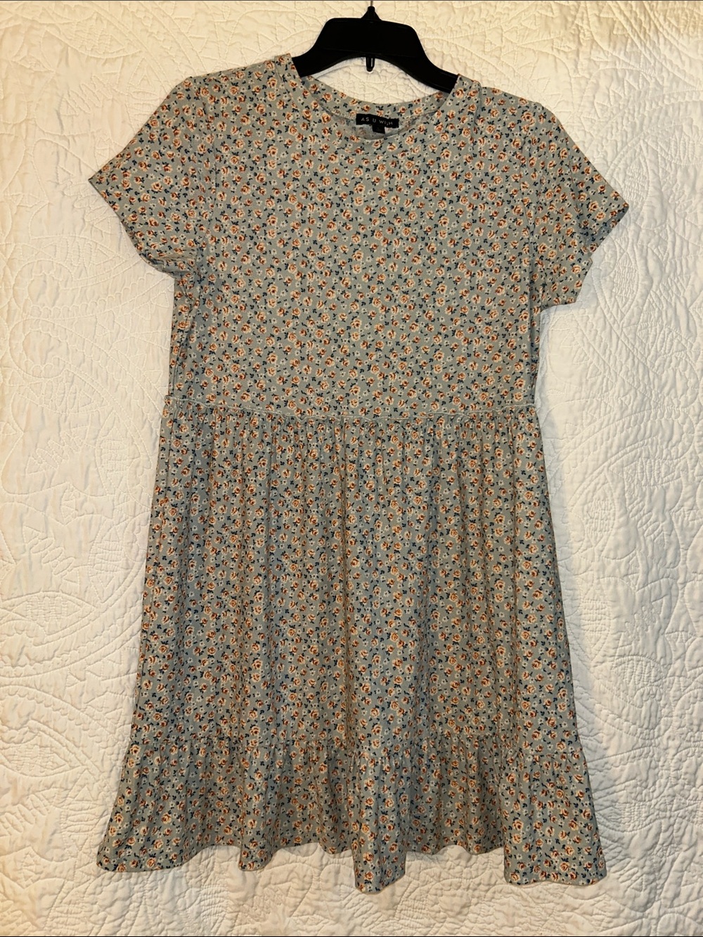 Short-Sleeve Floral Mini Dress in Light Blue